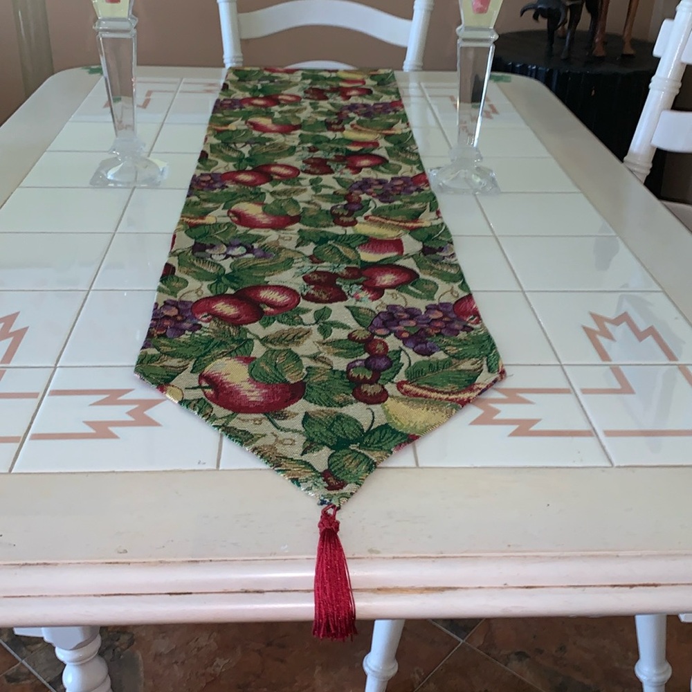 Vintage fruit table runner with tassels